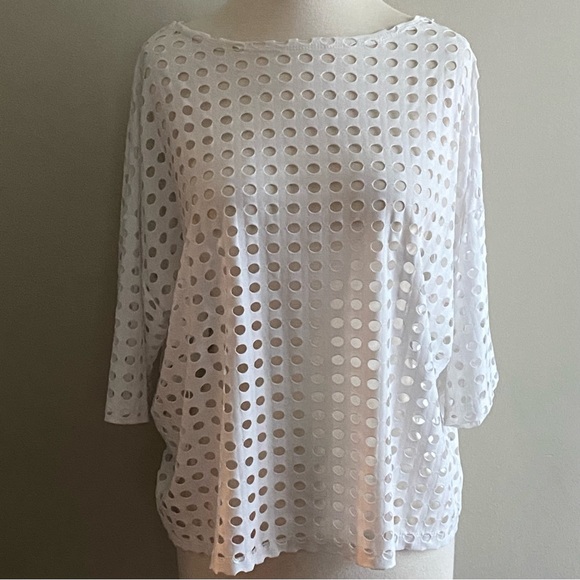 Clara Sun Woo Women's Overlay Net Top with an Open Back White Size Small - Picture 3 of 8